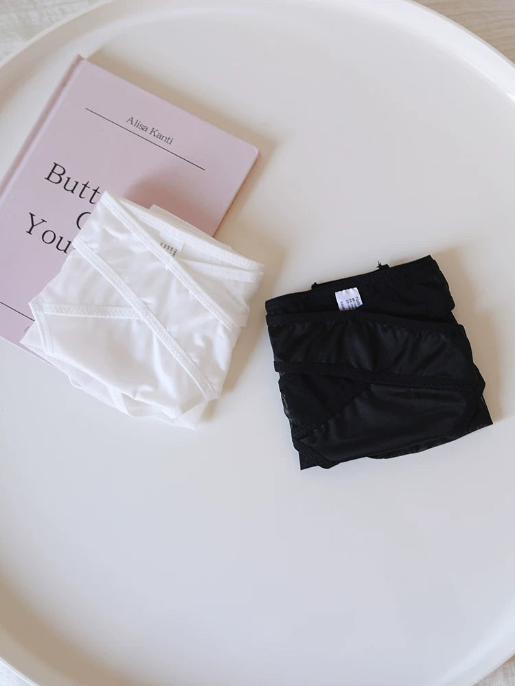Cross-Cut Hollow-Out Sheer Mesh Lace Panties with Cotton Crotch