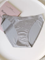 Floral Satin Ice Silk Seamless Briefs with Low-Rise Cut and Cotton Crotch