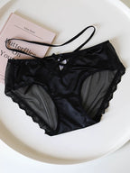 French-Inspired Low-Waist Sheer Mesh Lace Panties with Cross Straps