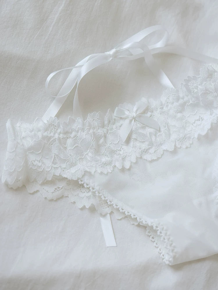 French-Inspired Vintage Low-Waist Triangle Hollow Bow Lace Panties
