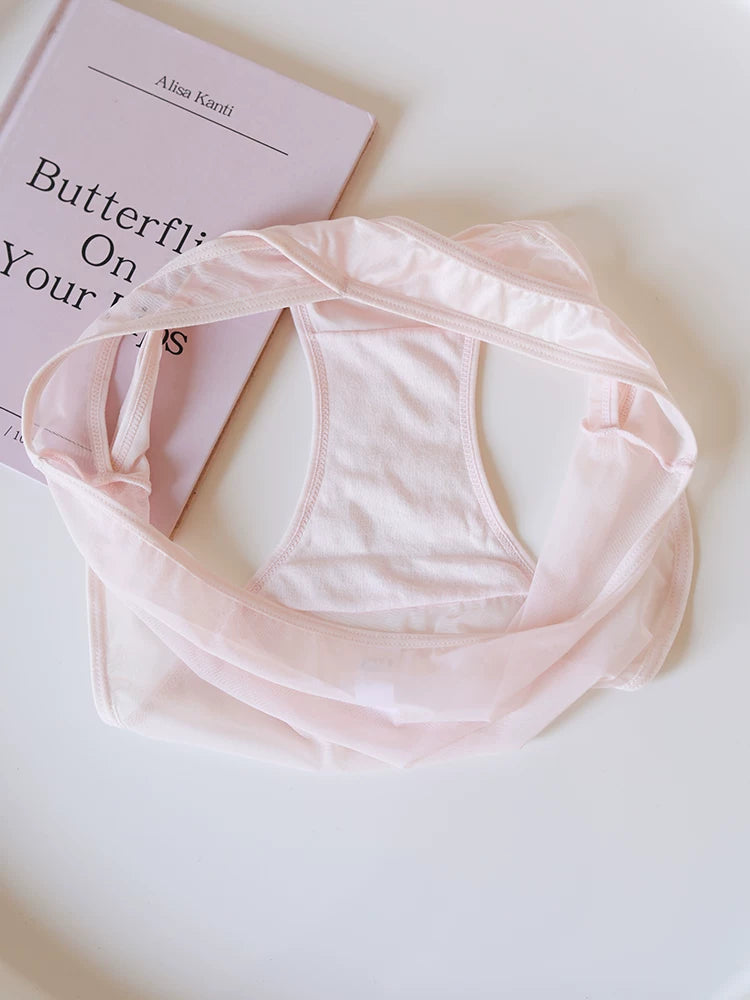 Cross-Cut Hollow-Out Sheer Mesh Lace Panties with Cotton Crotch
