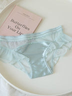 French-Inspired Vintage Bow-Knot Satin Panties with Mesh and Lace Trim