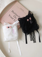 French-Inspired Low-Waist Sheer Mesh Panties with Ribbon Bow and Lace Trim