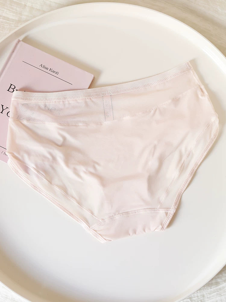 Simple Ice Silk Mesh Mid-Waist Panties with Breathable Cotton Crotch