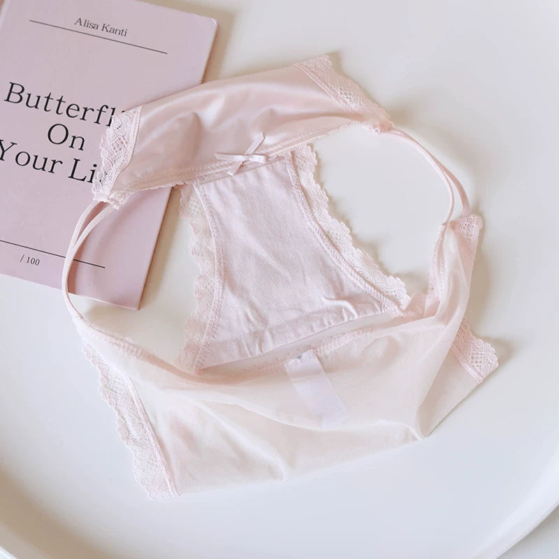 French-Inspired Vintage Panties with Bow Embroidery and Lace Trim