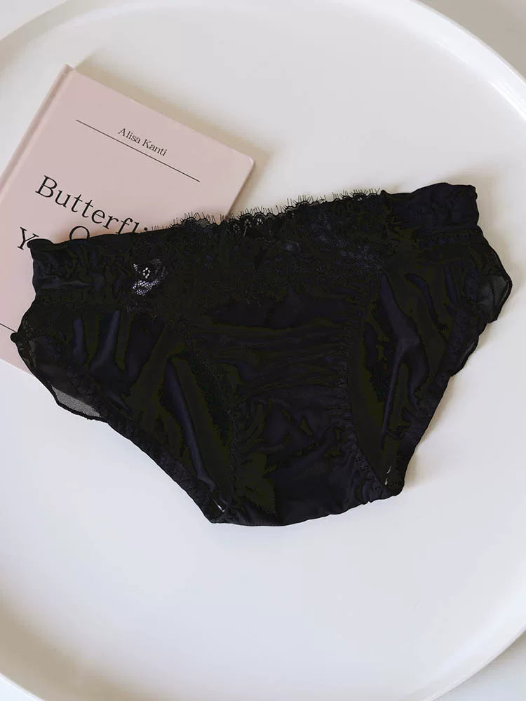 French-Inspired Soft Ice Silk Panties with Bow and Lace Trim