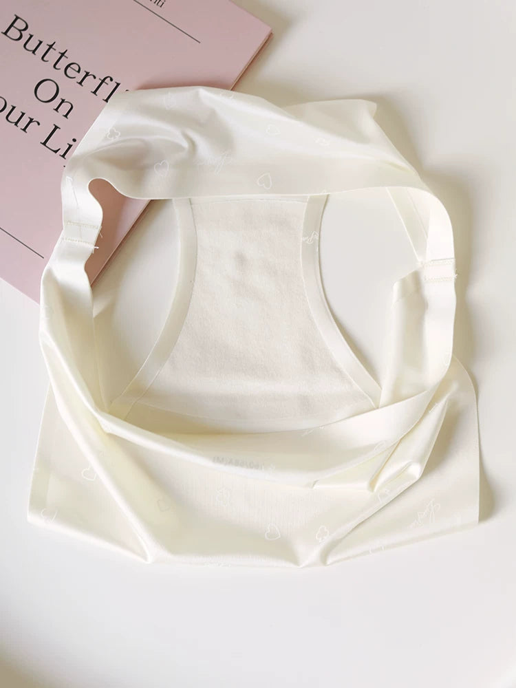 Floral Satin Ice Silk Seamless Briefs with Low-Rise Cut and Cotton Crotch