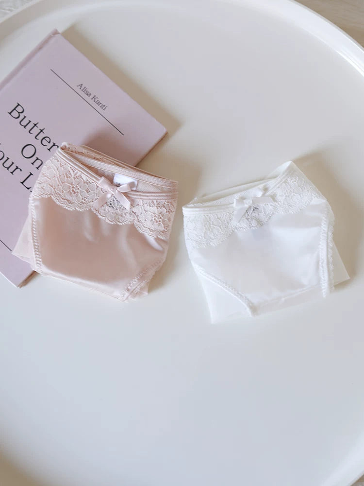 French-Style Satin Seamless Panties with Lace Trim