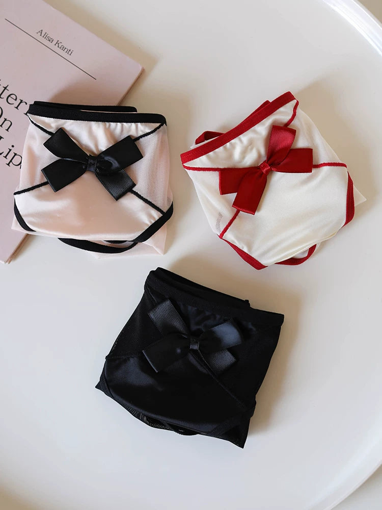 French-Inspired Vintage Mesh Panties with Bow and Lace Trim