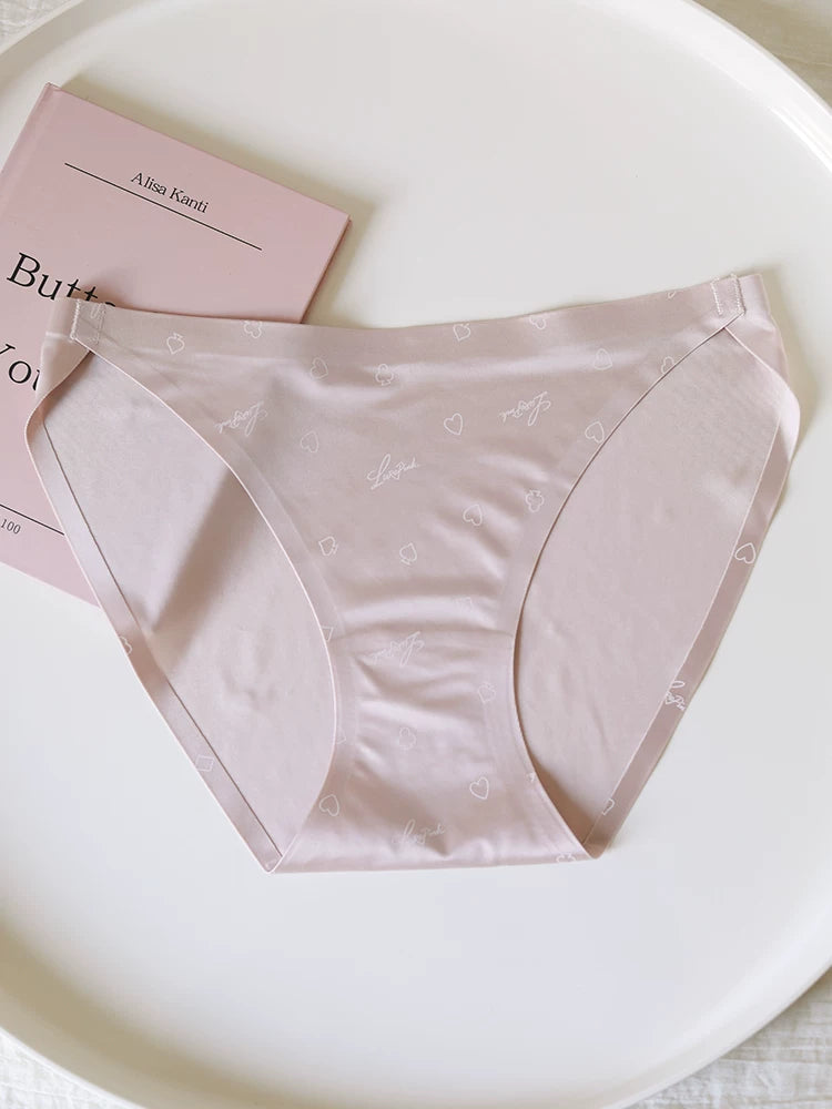 Floral Satin Ice Silk Seamless Briefs with Low-Rise Cut and Cotton Crotch