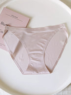Floral Satin Ice Silk Seamless Briefs with Low-Rise Cut and Cotton Crotch