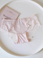 French-Inspired Vintage Floral Panties with Bow Embroidery and Lace Trim