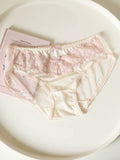 French-Inspired Vintage Panties with Bow Detail and Lace Mesh Trim