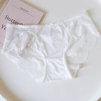French-Inspired Vintage Floral Panties with Bow Embroidery and Lace Trim