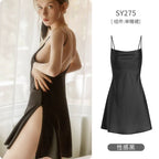 Women's Spaghetti Strap Slit Nightgown with Backless Design