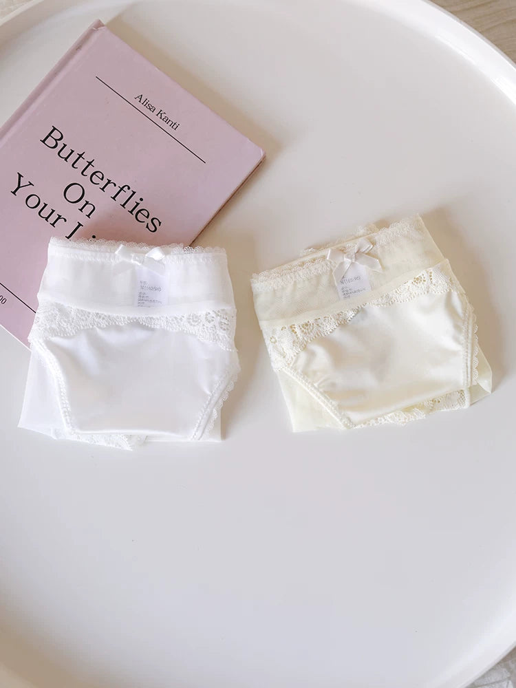 Luxury Low-Waist Satin Panties with Lace Mesh and Pure Cotton Crotch