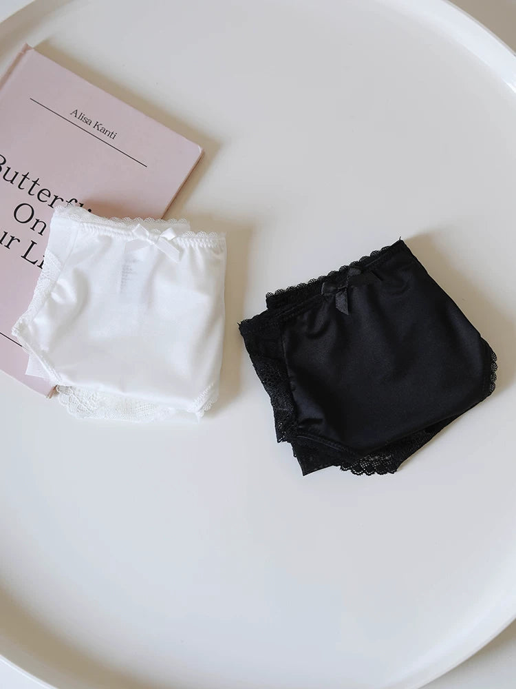 French-Inspired Vintage Floral Panties with Bow Embroidery and Lace Trim