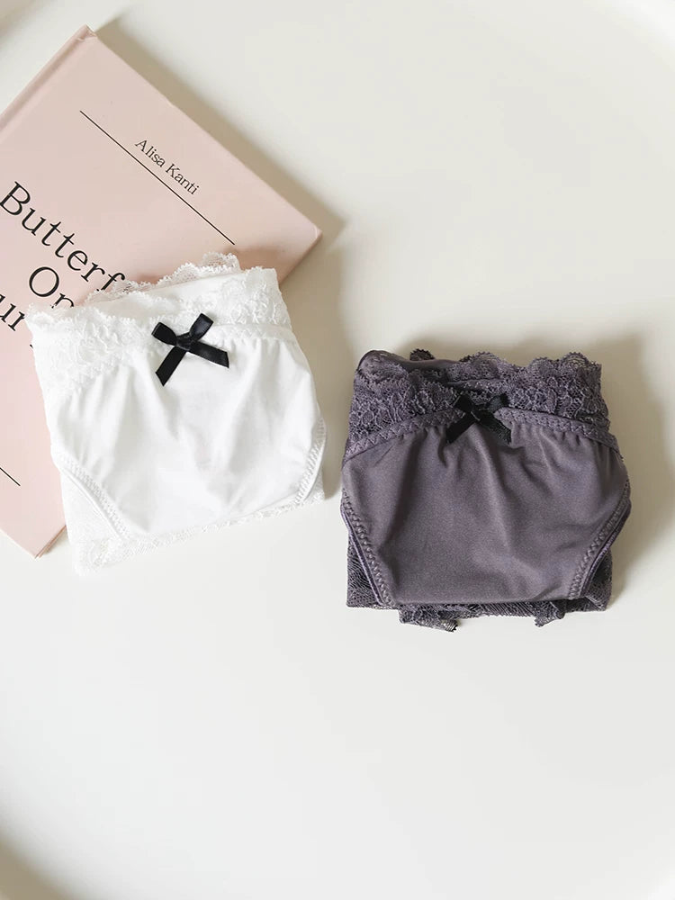 French-Inspired Vintage Panties with Bow Embroidery and Lace Trim
