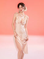 Women's French-Inspired Polka Dot Nightdress with Lace Trim