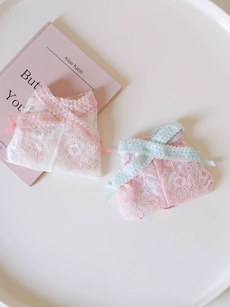 Eyelash Lace Cross-Strap Triangle Panties with Contrasting Colors
