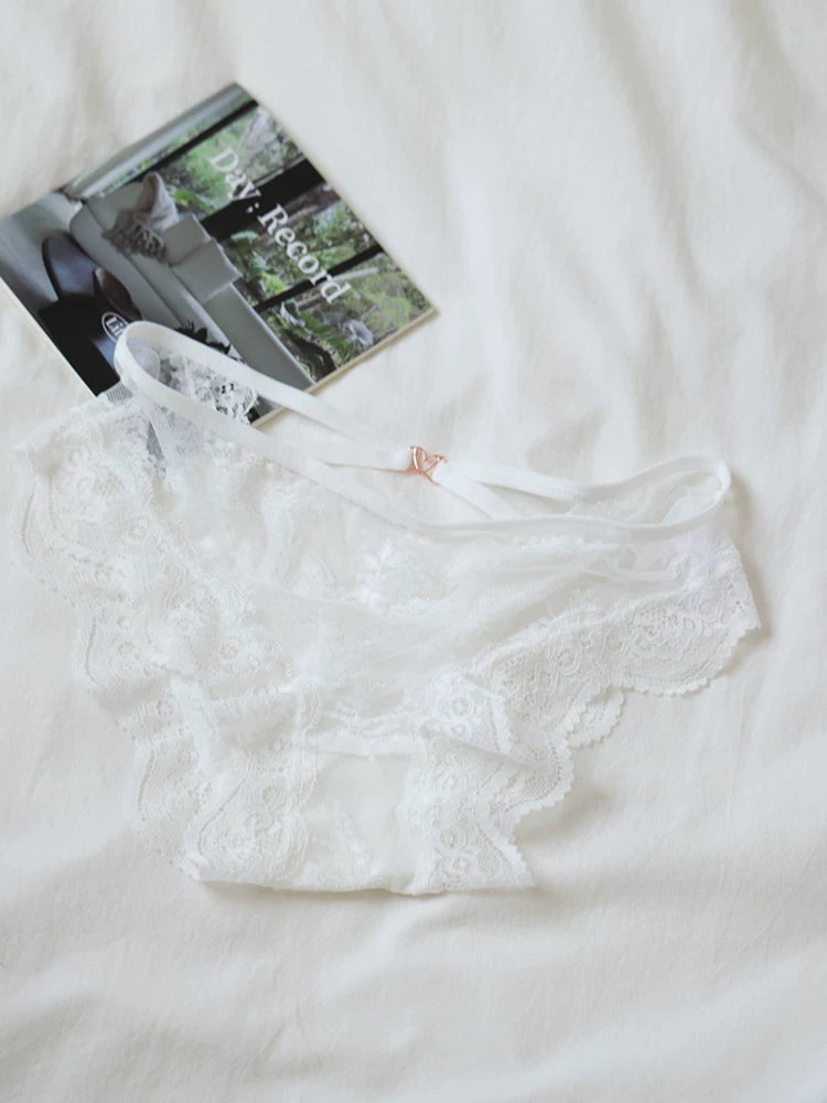 French-Inspired Lace Panties with Mesh Hollow-Out and Pure Cotton Crotch