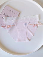 Seamless Ice Silk Panties with Bow and Lace Trim