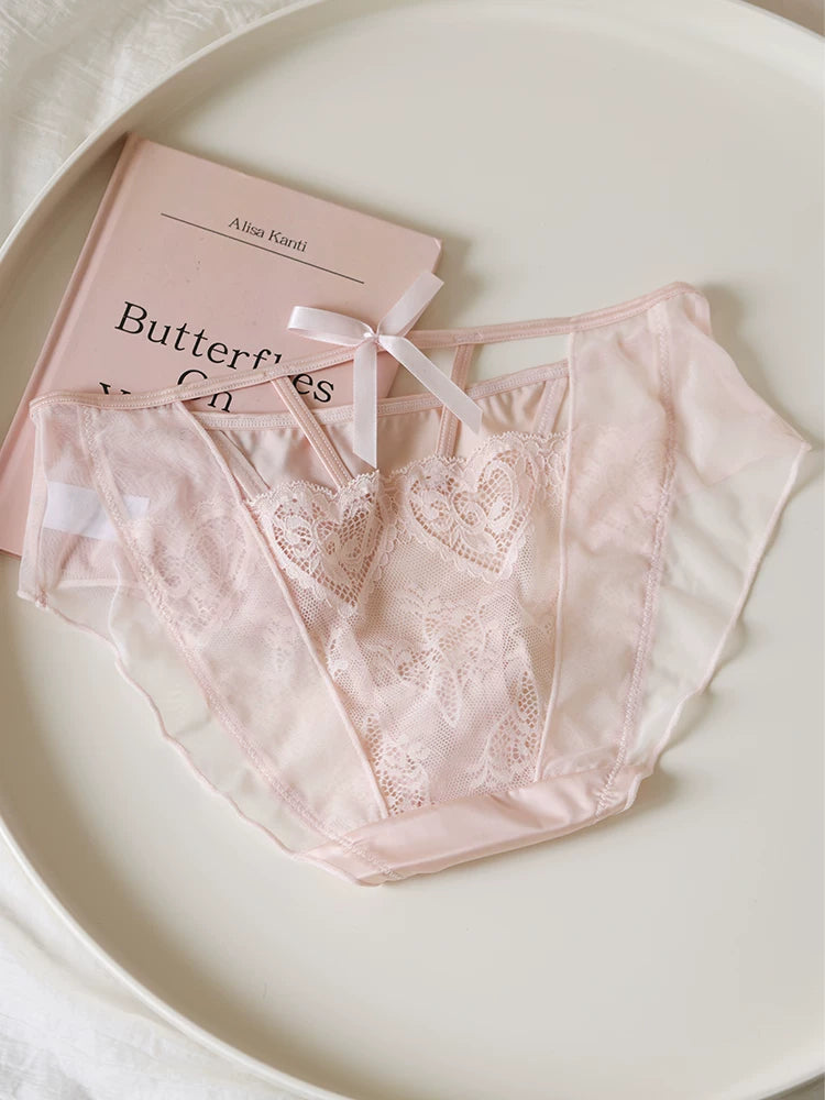 French-Inspired Vintage Panties with Bow Embroidery and Cutout Mesh