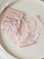 French-Inspired Vintage Panties with Bow Embroidery and Cutout Mesh