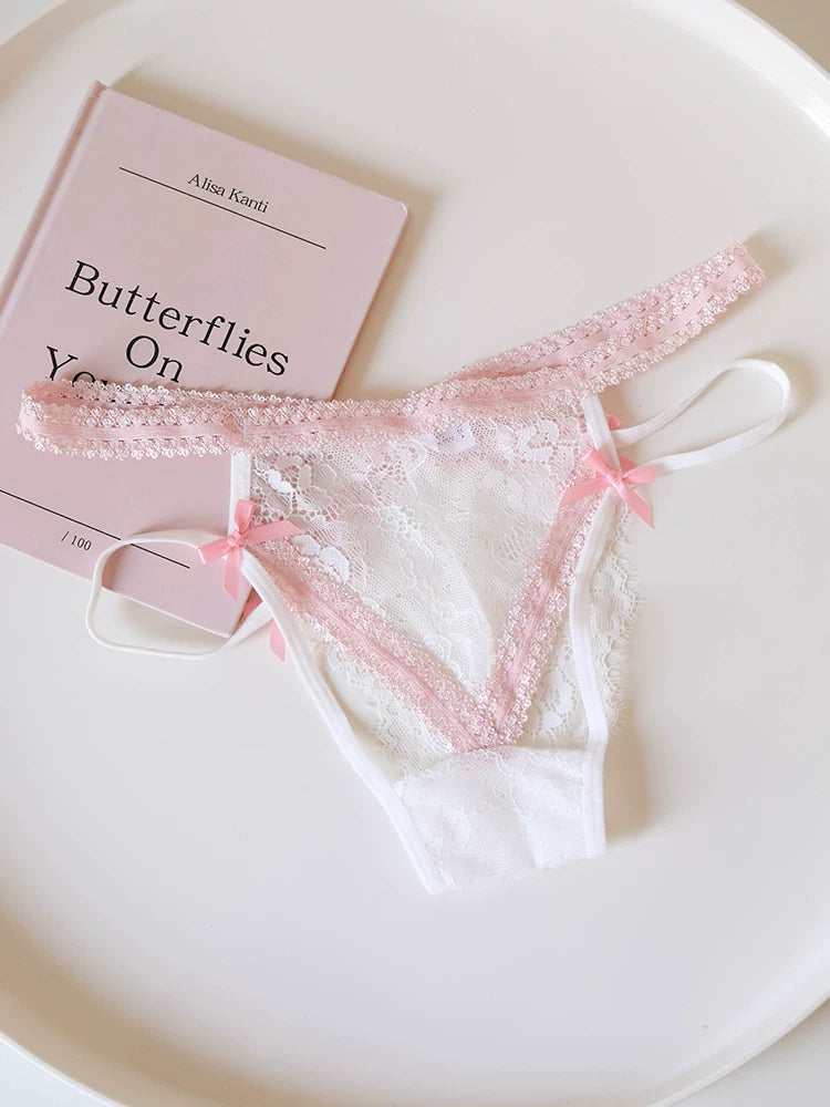 Eyelash Lace Cross-Strap Triangle Panties with Contrasting Colors