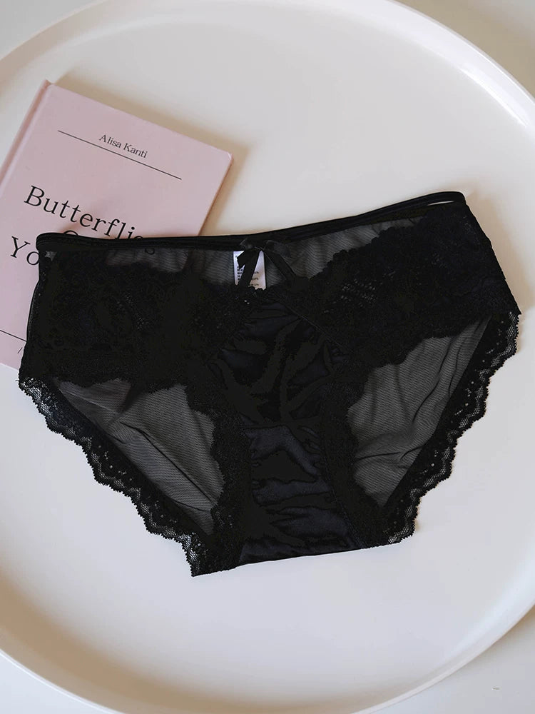 French-Inspired Vintage Panties with Bow Embroidery and Lace Trim