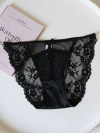 French-Inspired Vintage Mesh Panties with Bow Detail and Lace Trim