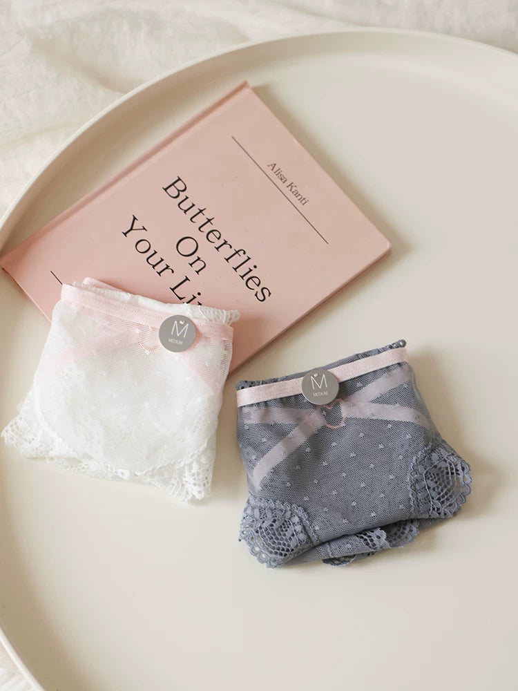 French-Style Lace Panties with Heart Cutout and Mesh Trim