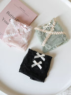French-Inspired Vintage Mesh Panties with Double Bow and Lace Trim