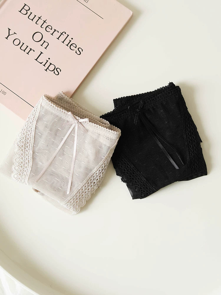 French-Inspired Vintage Panties with Bow Embroidery and Lace Trim