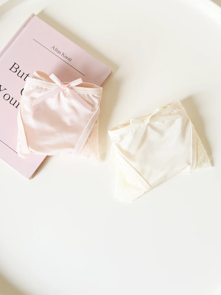Women's Cross-Back Thong Panties with Bow and Lace Trim
