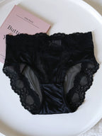 Luxurious Mid-Waist Transparent Mesh Panties with Lace Trim and Cotton Crotch