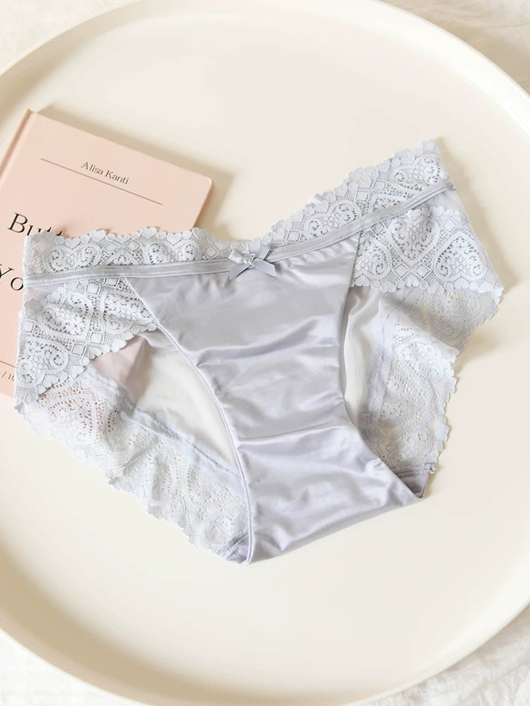 French-Inspired Vintage Satin Panties with Bow and Lace Trim
