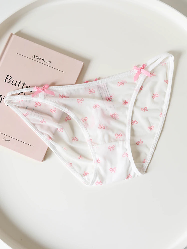 French-Inspired Vintage Panties with Bow Embroidery and Lace Trim