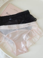 French-Inspired Vintage Bow-Knot Satin Panties with Mesh and Lace Trim