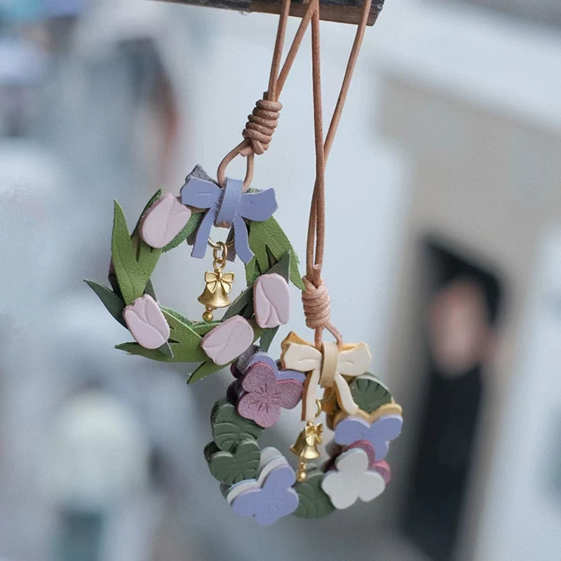 Cute Handmade Floral Wreath Bag Charm Car Pendant Accessory