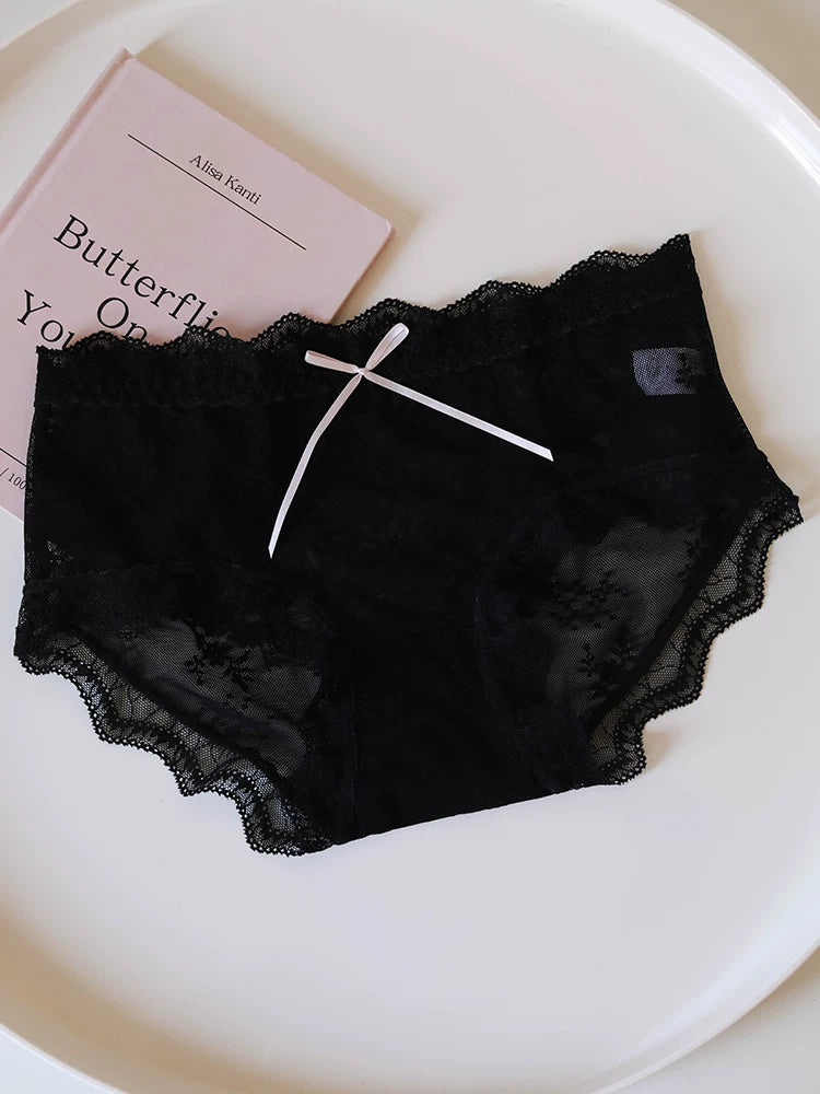 Sweet Mesh Panties with Bow Detail and Lace Trim