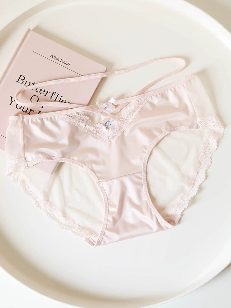 French-Inspired Low-Waist Sheer Mesh Lace Panties with Cross Straps