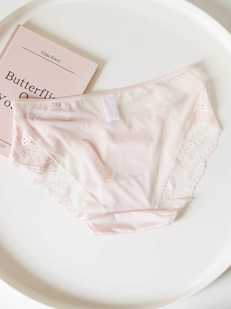 French-Inspired Vintage Mesh Panties with Bow and Lace Trim