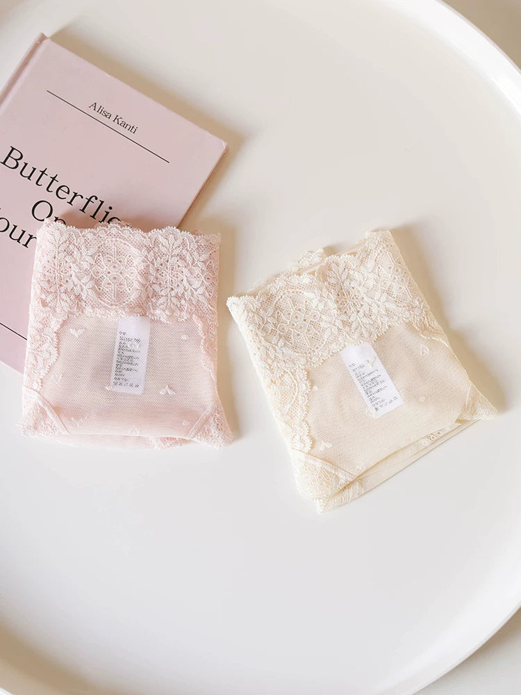 French-Inspired Vintage Mesh Panties with Lace Trim and Cotton Crotch