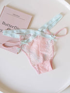 Eyelash Lace Cross-Strap Triangle Panties with Contrasting Colors