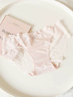French-Style Satin Seamless Panties with Lace Trim