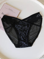 Velvet Mesh Lace Panties with Straps and Cotton Crotch