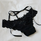 French-Inspired Vintage Low-Waist Triangle Hollow Bow Lace Panties