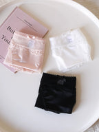 Luxury Low-Waist Satin Panties with Lace Mesh and Pure Cotton Crotch