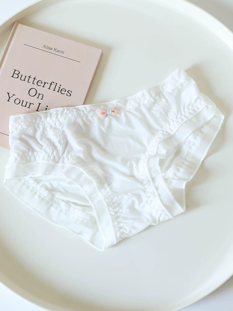 Sweet Ice Silk Panties with Bow Detail and Pure Cotton Crotch